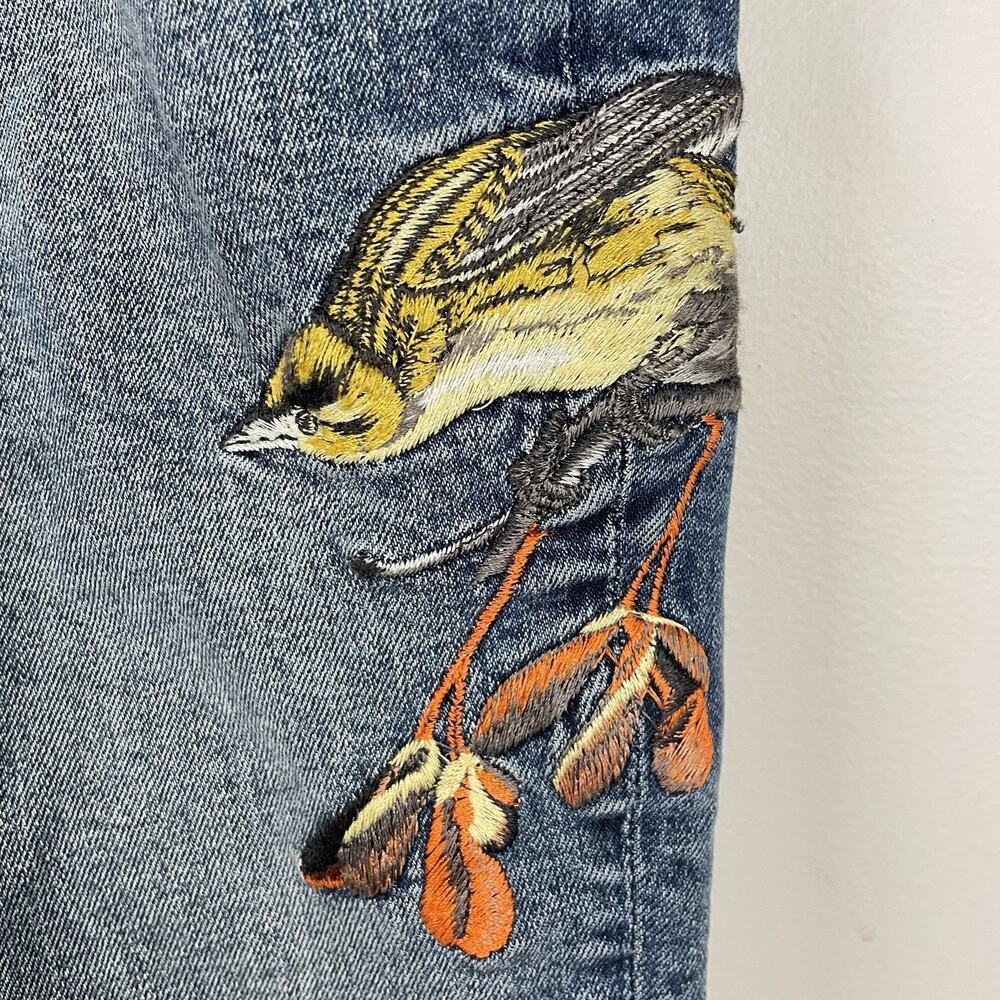 Driftwood Jackie Skinny Cigarette Jeans Size 27 x 29 Embroidered Bird Artsy Boho - Picture 5 of 12